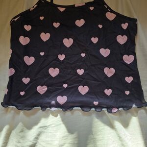 Black Tank Top with Pink Heart Pattern